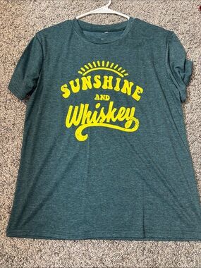 Amazon Teal Short-Sleeve Tee with Yellow 'Sunshine and Whiskey' Graphic